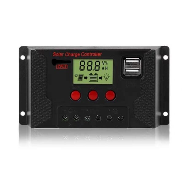 وحدة تحكم شحن الطاقة الشمسية 30 أمبير 12 فولت/24 فولت، منظم بطارية PWM، شاشة LCD قابلة للتعديل مع منفذ USB مزدوج
